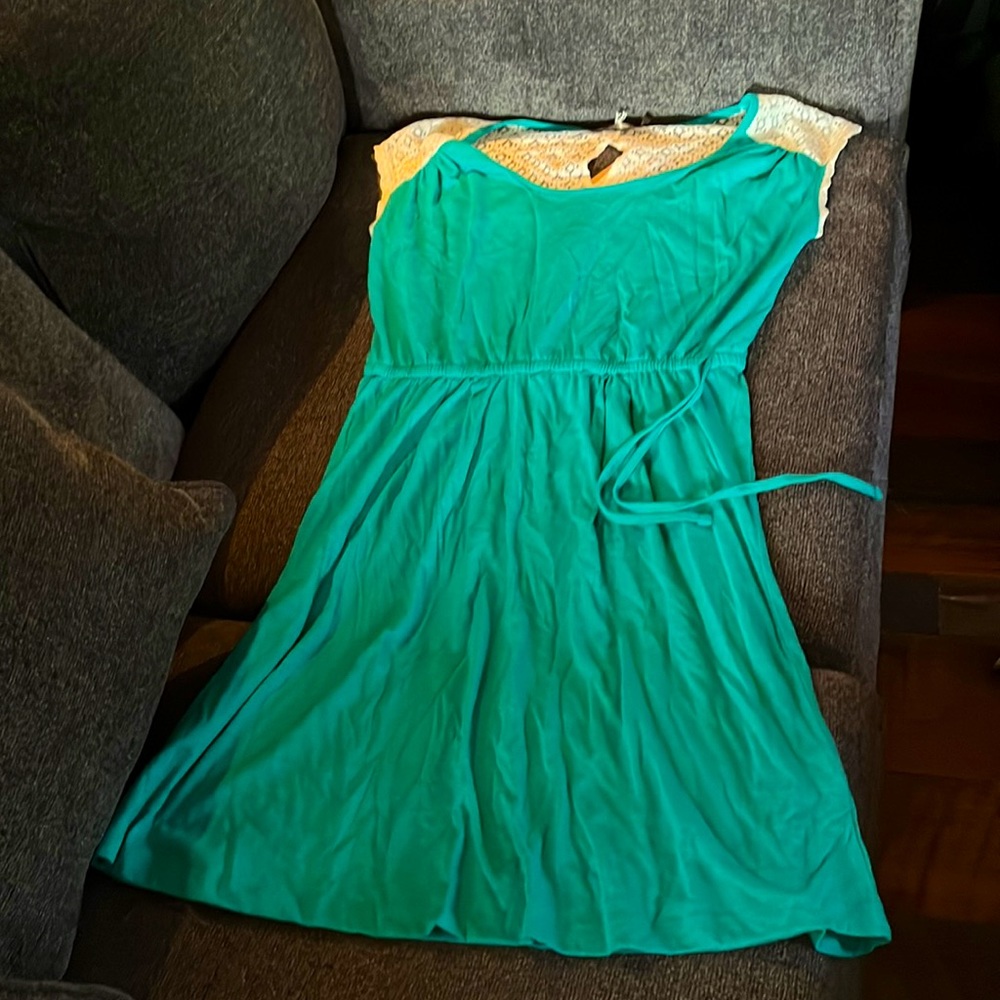 PrAna Angelina midi dress, green with white lace